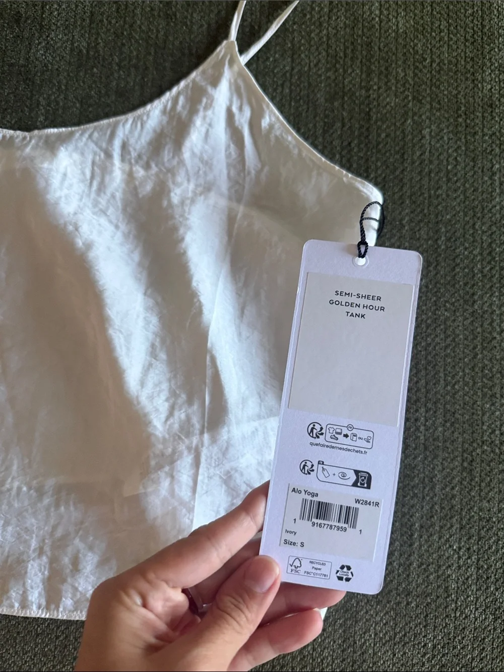 NWT ALO Semi-Sheer Golden Hour Tank, Ivory, size S